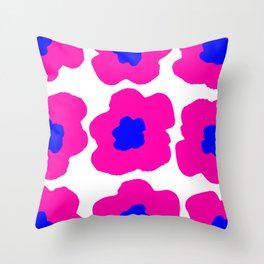 Large Pop-Art Retro Flowers in Bright Blue Pink on White Background #society6 #decor #pretty #buyart Throw Pillow