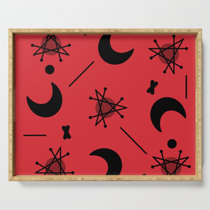 Moons & Stars Atomic Era Abstract Red Serving Tray