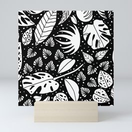 An assortment of black-and-white leaves Mini Art Print