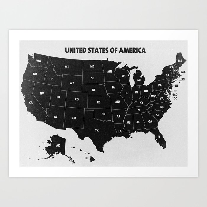 Black White U S A Map Art Print By Champagne Society6