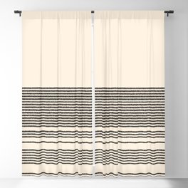Organic Stripes - Minimalist Textured Line Pattern in Black and Almond Cream Blackout Curtain