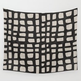 Mid Century Modern Styled Grid Pattern - Raisin Black and Pale Silver Wall Tapestry