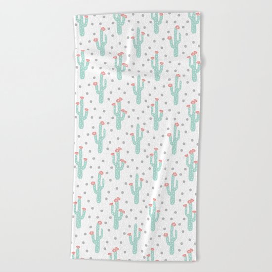 White Cactus Flowers triangle geometric kids fun southwest tribal socal hipster pattern desert print Beach Towel