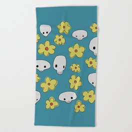 Skulls and flowers Beach Towel