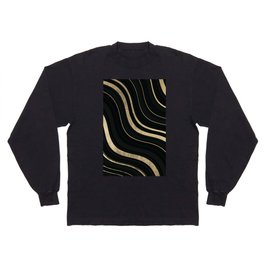 Geometrical abstract black gold wavy lines Long Sleeve T-shirt