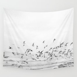 "Seagulls" | Coastal black and white photo | Film photography | Beach Wall Tapestry