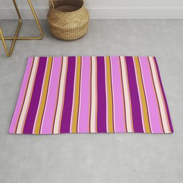 [ Thumbnail: Violet, Goldenrod, Purple & Beige Colored Lines Pattern Rug ]