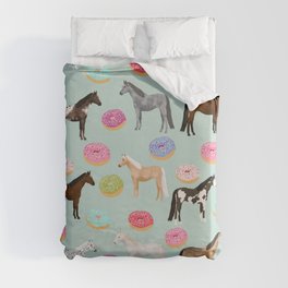 Horses Donuts - horse, donut, pastel, food, horse blanket, horse bedding, dorm, cute design Duvet Cover