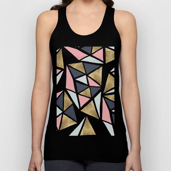 Modern geometrical pink navy blue gold triangles pattern Unisex Tank Top
