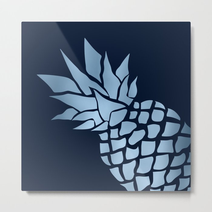 Big Pineapple in Blue and Navy Metal Print