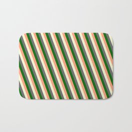 [ Thumbnail: Dim Gray, Dark Green, Light Salmon & Light Yellow Colored Striped/Lined Pattern Bath Mat ]