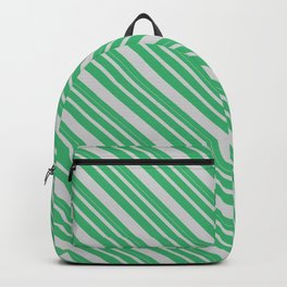 [ Thumbnail: Sea Green and Light Grey Colored Lines Pattern Backpack ]