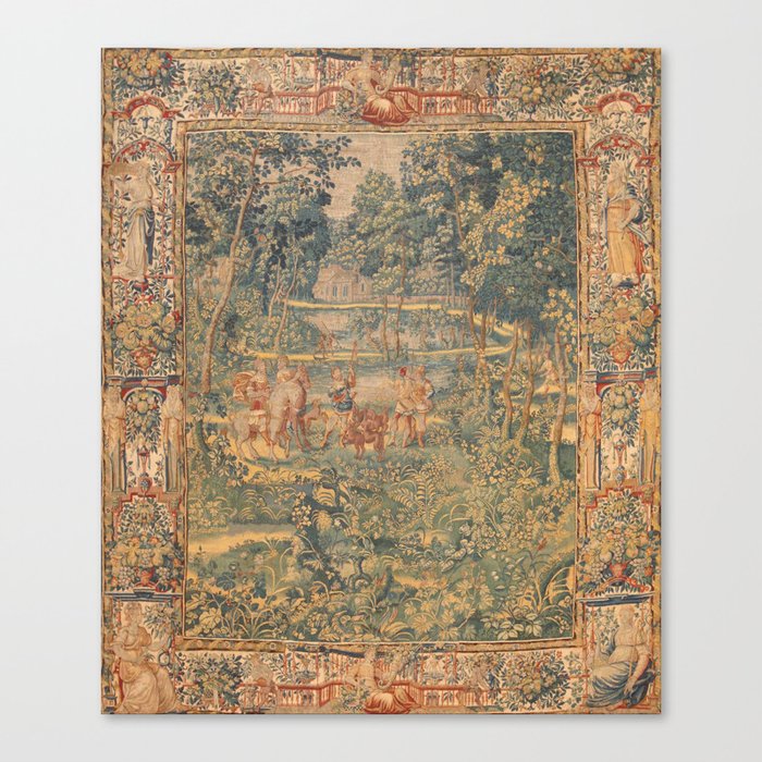 Antique 17th Century French Hunting Tapestry Canvas Print