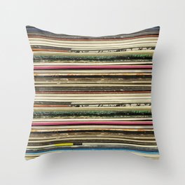 Old record carton covers stacked in pile Throw Pillow
