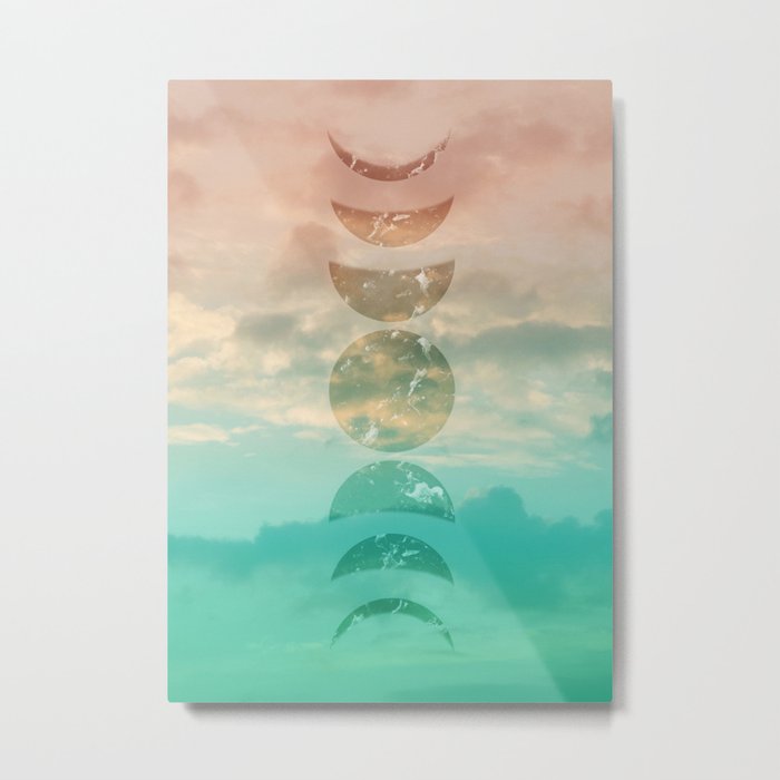 Soft Emerald Beige Clouds Moon Phases #1 #decor #art #society6 Metal Print