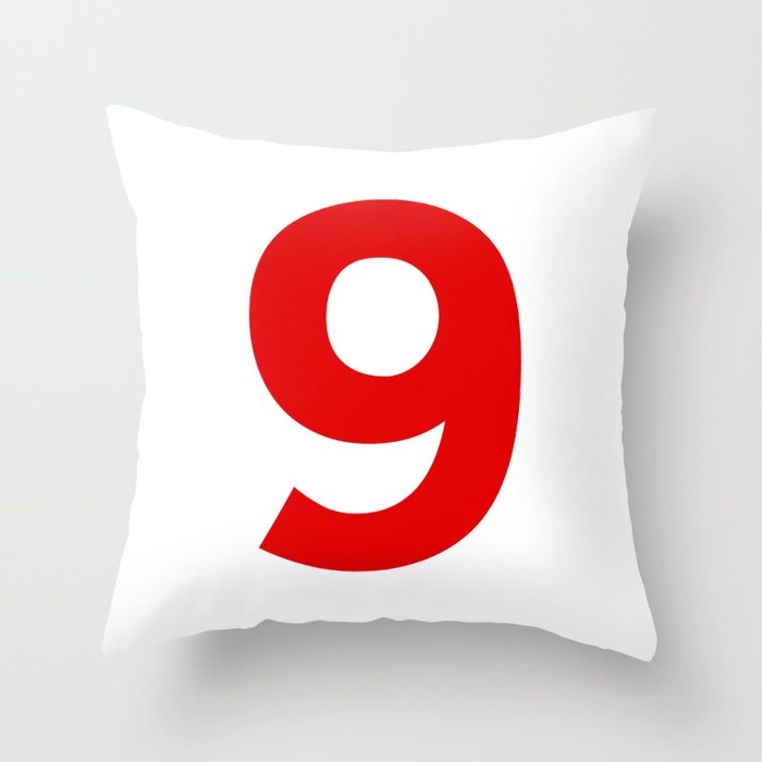 Number 9 (Red & White) Throw Pillow