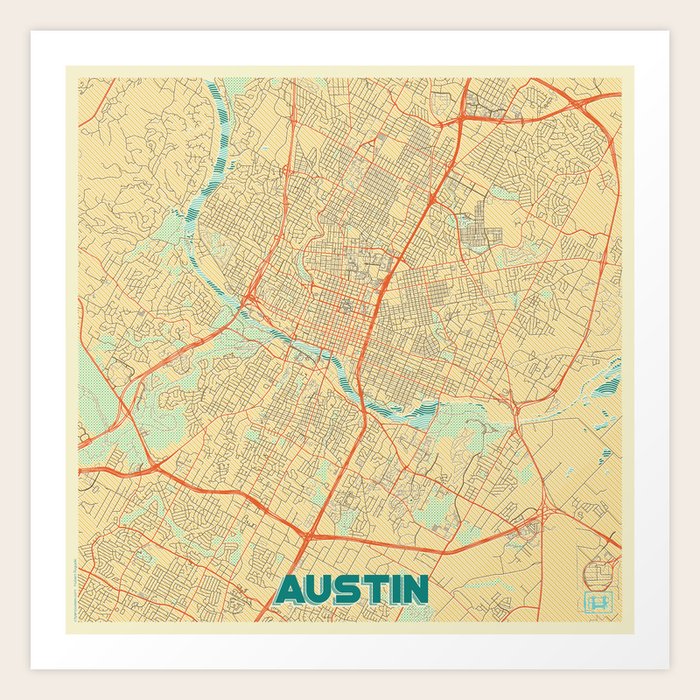 Austin Map Retro Art Print by City Art Posters | Society6