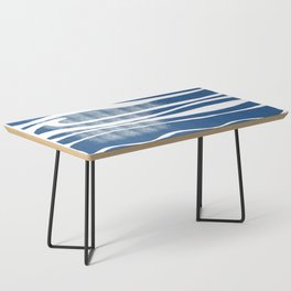 Minimalistic Blue Wave Painting Pattern Print  Coffee Table
