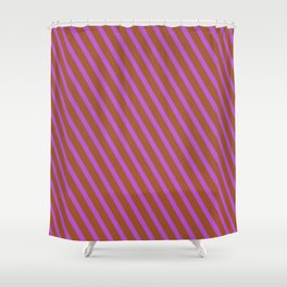 [ Thumbnail: Sienna and Orchid Colored Lines Pattern Shower Curtain ]