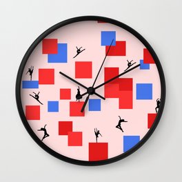 Dancing like Piet Mondrian - Composition in Color A. Composition with Red, and Blue on the light pink background Wall Clock