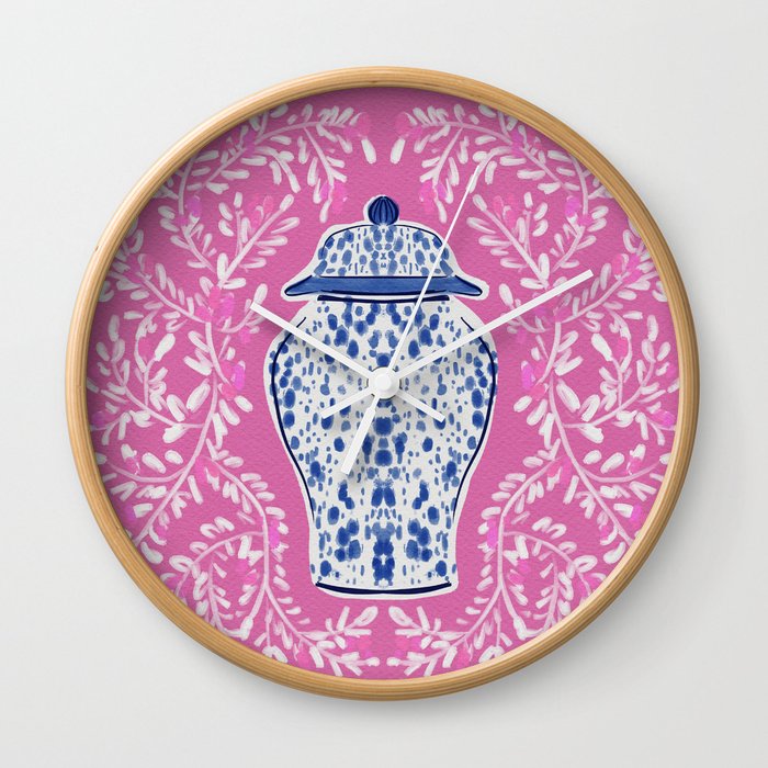 Chinoiserie Pink  Wall Clock