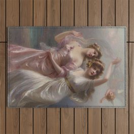Love's Messengers by Edouard Bisson Art Print of Vintage Art,Beautiful Women Mythic Mythological Angel Outdoor Rug
