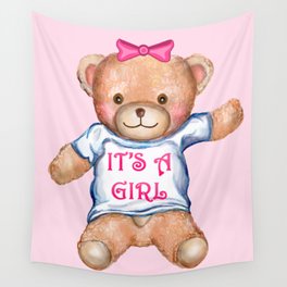 It's A Girl Teddy Bear Stuffed Animal Wall Tapestry