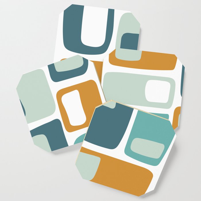 Mid Century Funky Squares and in Teal, Turquoise, Aqua and Orange Coaster