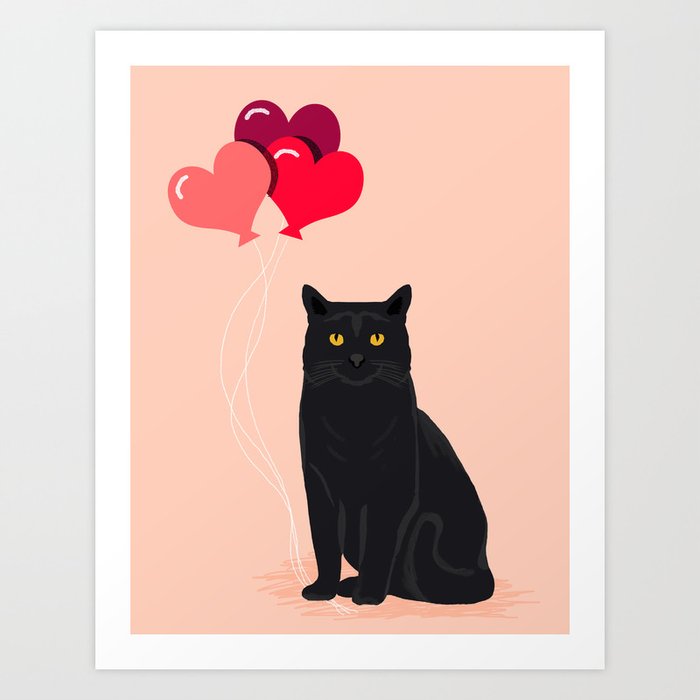 Black Cat Love balloons valentine gifts for cat lady cat people gifts ideas funny cat themed gifts Art Print