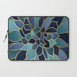 Festive, Floral Prints, Navy Blue, Teal and Gold Laptop Sleeve