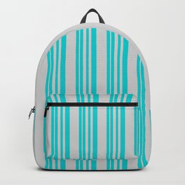 [ Thumbnail: Dark Turquoise & Light Gray Colored Pattern of Stripes Backpack ]