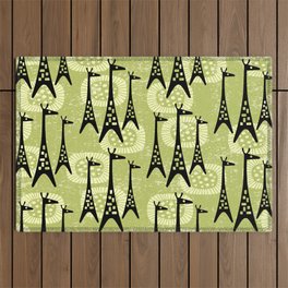 Mid Century Modern Giraffe Pattern Black and Chartreuse Outdoor Rug