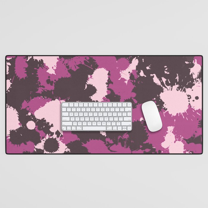 Mauve Pink Paint Splatter Camo Desk Mat