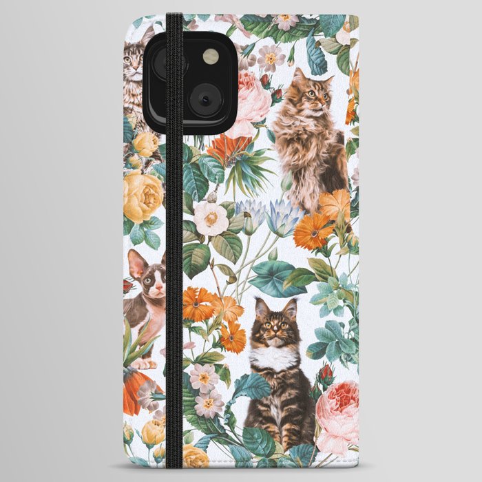 Cat and Floral Pattern III iPhone Wallet Case
