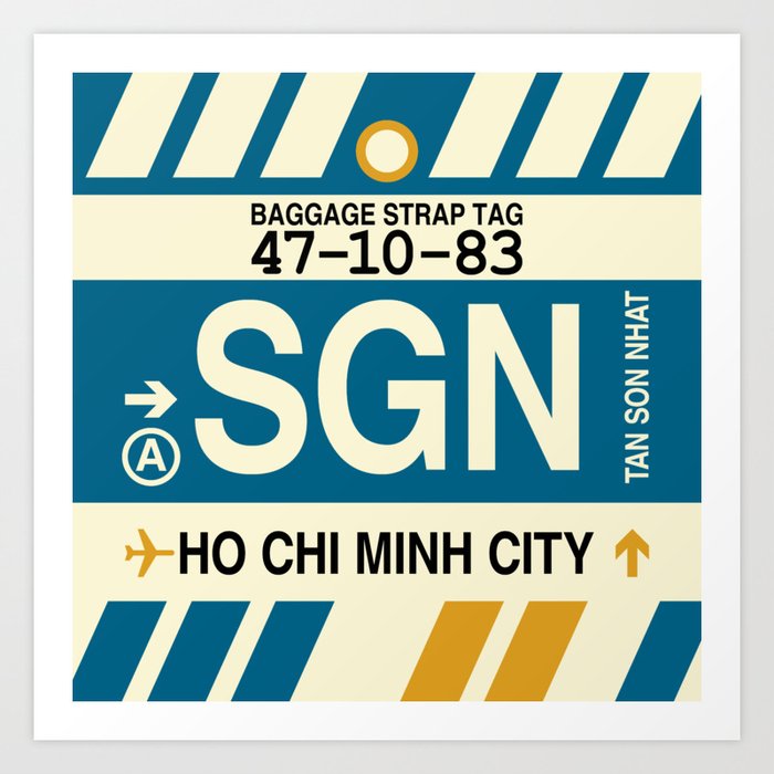 SGN Ho Chi Minh City • Airport Code and Vintage Baggage Tag Design Art