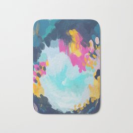 Blooms in storm- abstract pink, blue and teal  Bath Mat | Acrylic, Blueabstractart, Seastorm, Oil, Tealandpink, Pinkandorange, Abstract, Blooming, Contemporary, Painting 