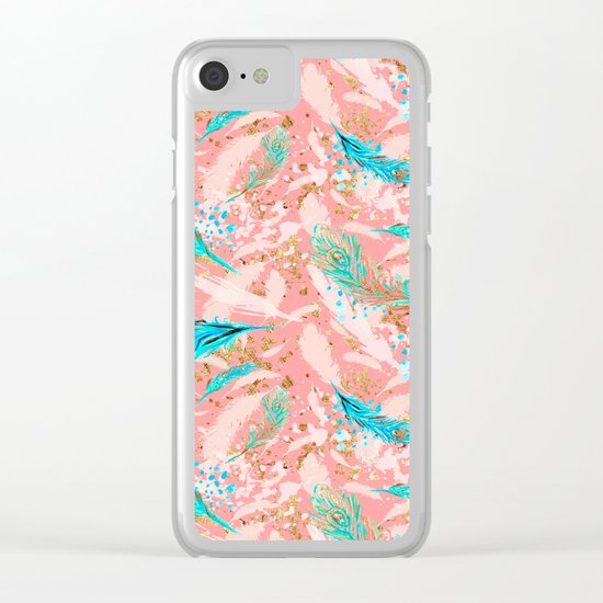 Feather peacock peach mint #10 Clear iPhone Case