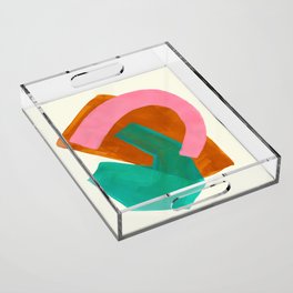 Ochre Pink Marine Green Fun Colorful Mid Century Modern Abstract Painting Shapes Pattern Acrylic Tray