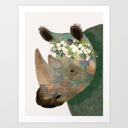 Rhino with flowers on head Art Print