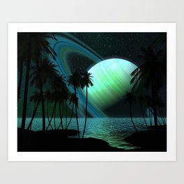 saturn planet palm trees sky lighta Art Print