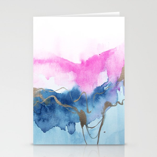 Abstract Watercolor Pink Blue Stationery Cards