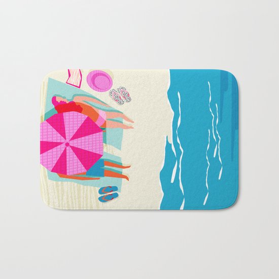 Toasty - memphis throwback minimal retro neon beach surfing suntan waves ocean socal pop art Bath Mat