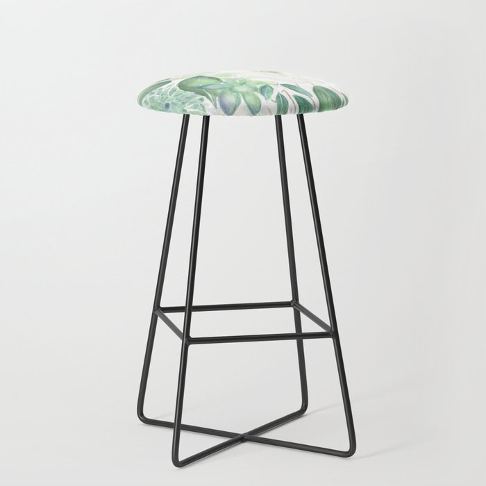 Handmade white flowers watercolor composition  Bar Stool