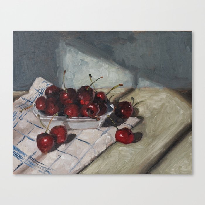 Cherries on a Tea Towel Canvas Print
