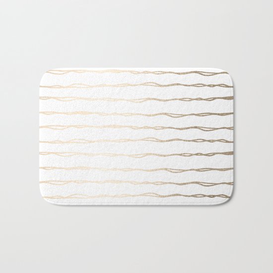 Simply Wavy Lines in White Gold Sands on White Bath Mat