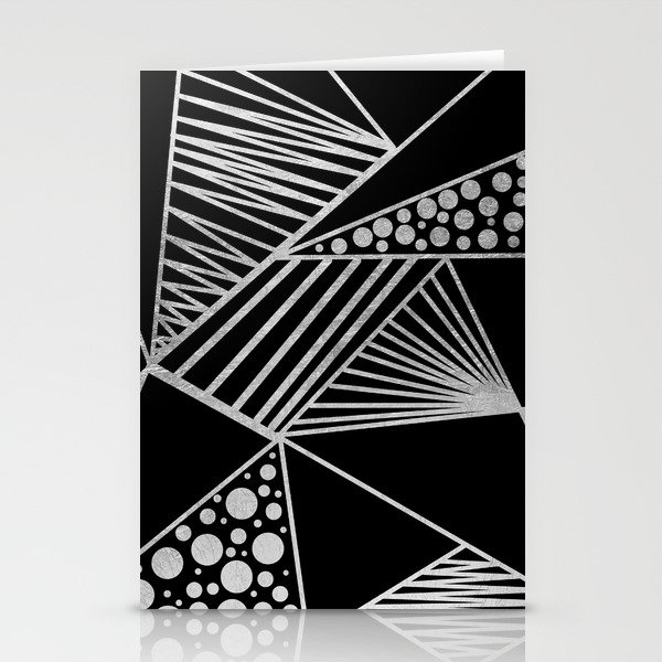 Modern geometrical black faux silver blush chic pattern Stationery Cards