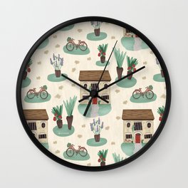 Cute Italian Houses and Floral Bicycles   Wall Clock