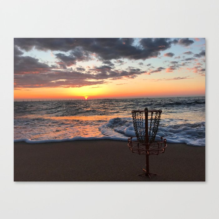 Disc Golf Basket Sunset Virginia Beach Chesapeake Innova Discraft Ocean Waves Canvas Print By Nswyers
