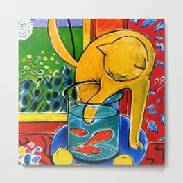 Henri Matisse - Cat With Red Fish still life painting Metal Print | Cats, Pearblossoms, Daffodils, France, Henri, Fruit, Goldfish, Cat, Badcat, Zinnia 