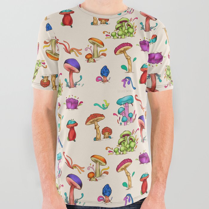 Mushrooms All Over Graphic Tee | Painting, Fungus, Fungi, Mycology, Mushroom, Shrooms, Mushrooms, Colorful, Trippy, Fun